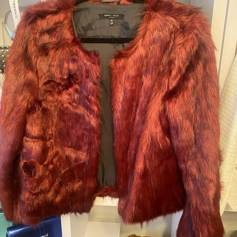 Burgundy Faux fur jacket